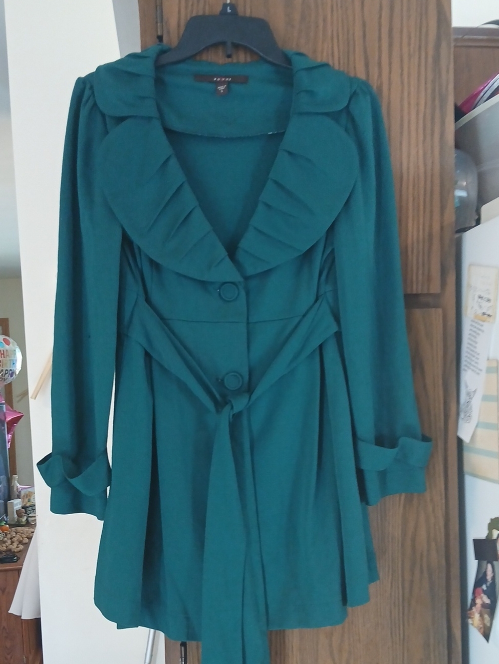 Fever Green Ruffled Collar Long Sleeve Dress